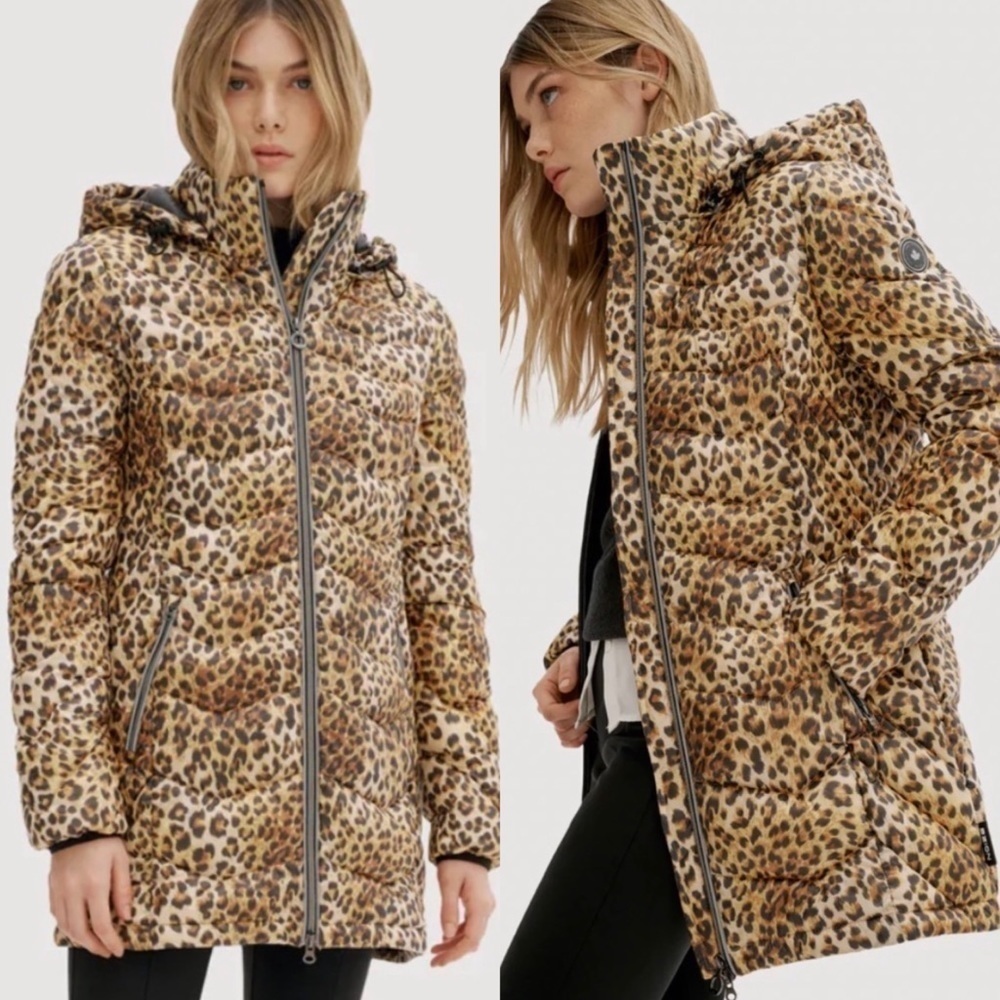 NWT Noize Claire Mid Length Puffer Jacket in Ciltrine Cheetah Print